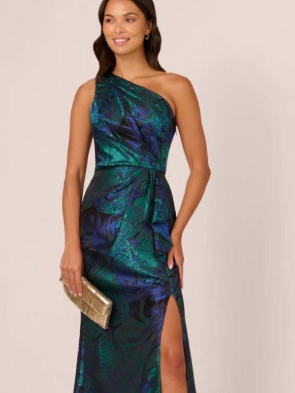 NWOT Adrianna Papell One Shoulder Jacquard Mermaid Gown in Cobalt Blue. Size 8 - Picture 2 of 13
